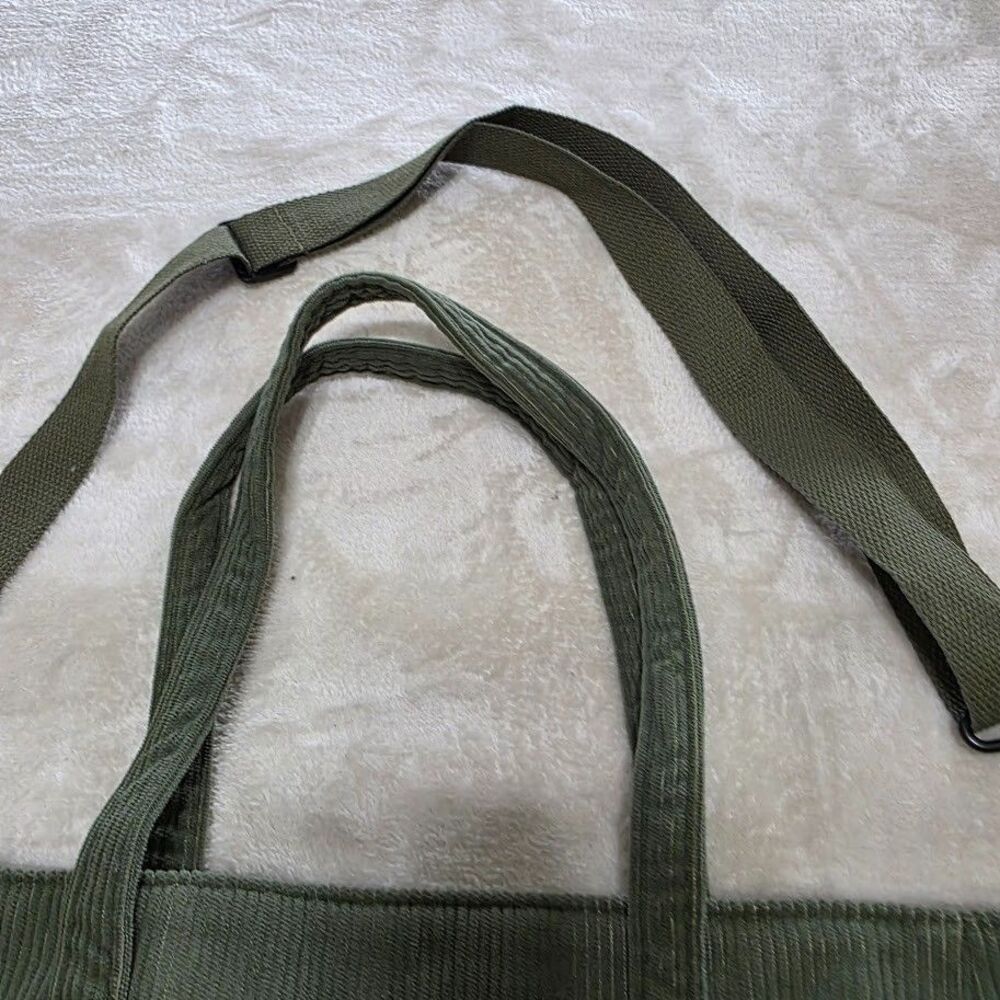 Unbranded Green Corduroy Bag Tote Laptop Bag Pockets Straps Crossbody Zip Pocket - Picture 4 of 9